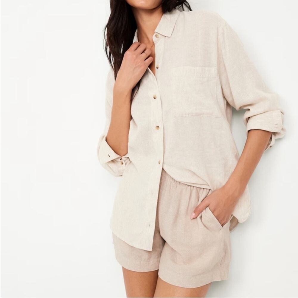 Old Navy Linen Blend Comfort Waistband Neutral Shorts Size M